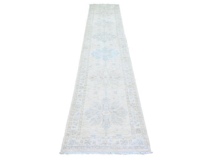 2'4" x 11'7" New Hand Knotted Ivory Wool Runner Oriental Rug - MOA10274069