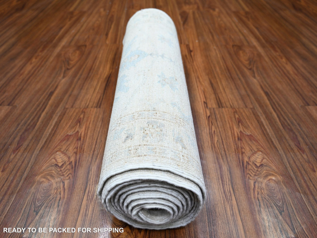 2'4" x 11'7" New Hand Knotted Ivory Wool Runner Oriental Rug - MOA10274069