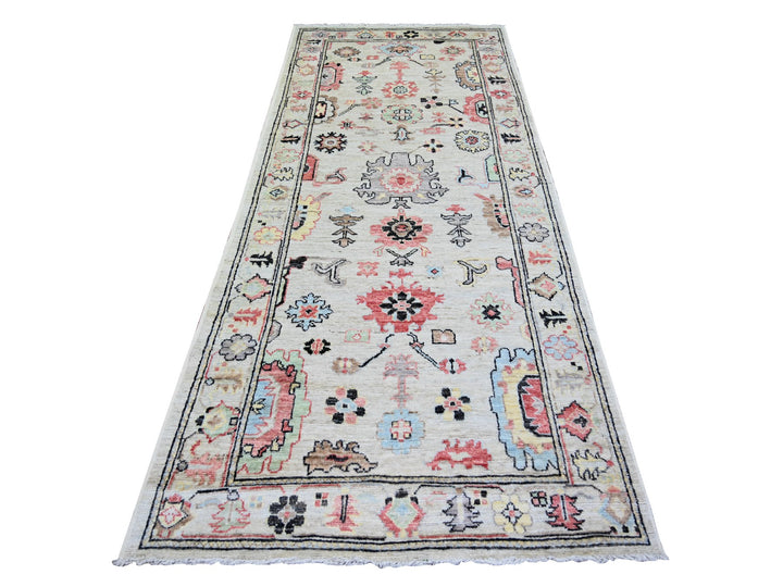 4'1" x 9'6" New Hand Knotted Grey Wool Runner Oriental Rug - MOA10274073