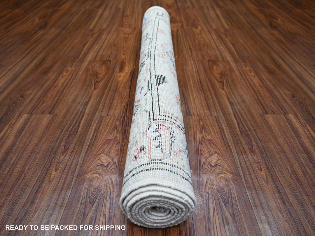 4'1" x 9'6" New Hand Knotted Grey Wool Runner Oriental Rug - MOA10274073