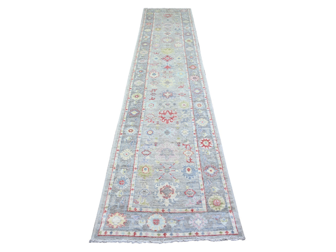 2'9" x 13'7" New Hand Knotted Grey Wool Runner Oriental Rug - MOA10274107