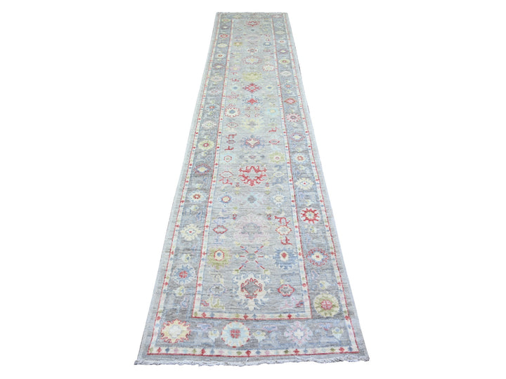 2'9" x 13'7" New Hand Knotted Grey Wool Runner Oriental Rug - MOA10274107