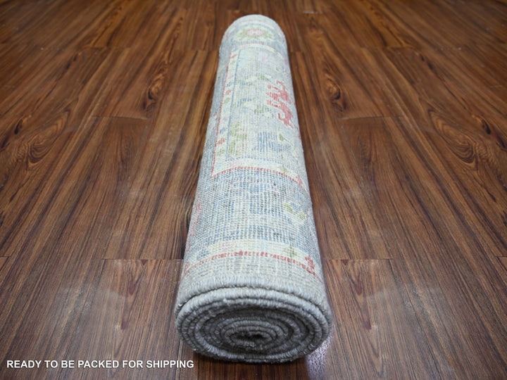 2'9" x 13'7" New Hand Knotted Grey Wool Runner Oriental Rug - MOA10274107
