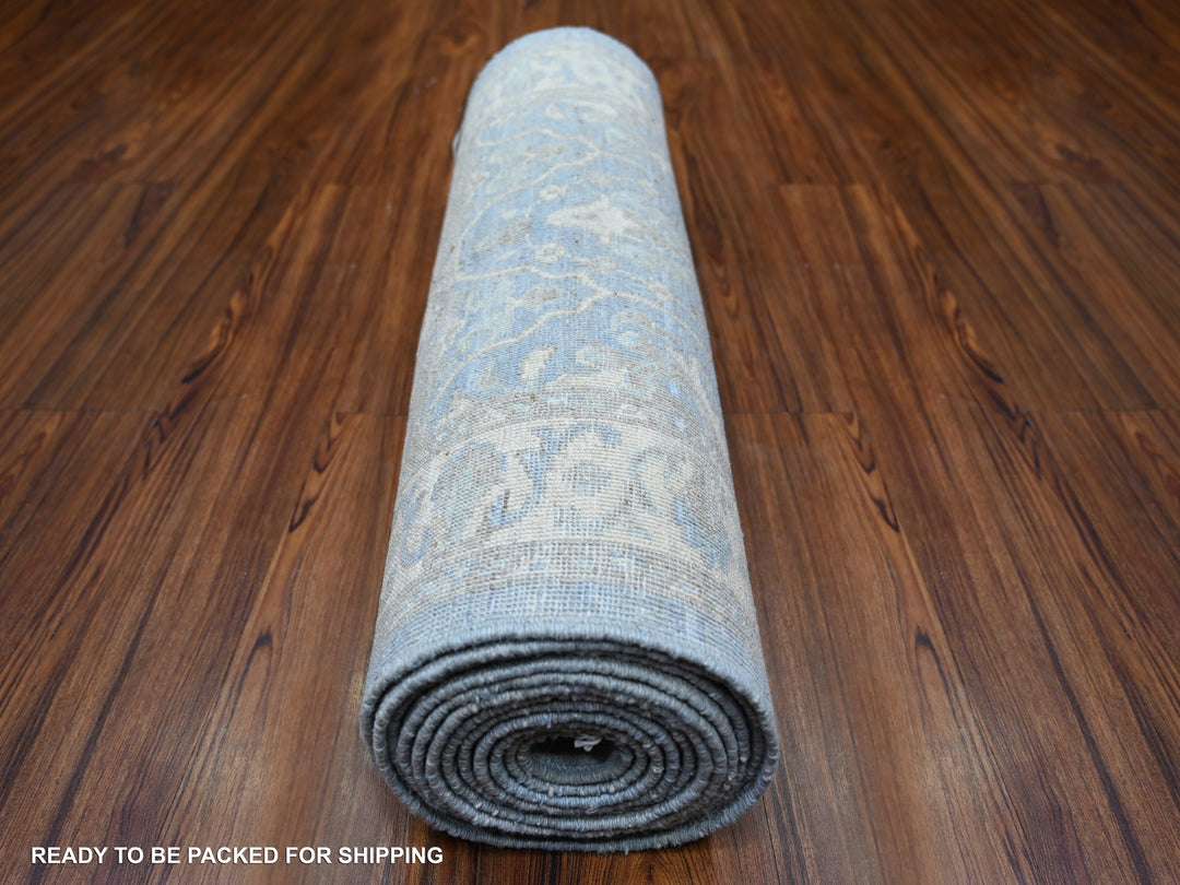2'8" x 15'2" New Hand Knotted Blue Wool Runner Oriental Rug - MOA10274133