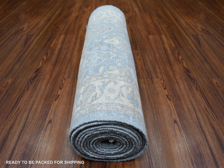2'8" x 15'2" New Hand Knotted Blue Wool Runner Oriental Rug - MOA10274133