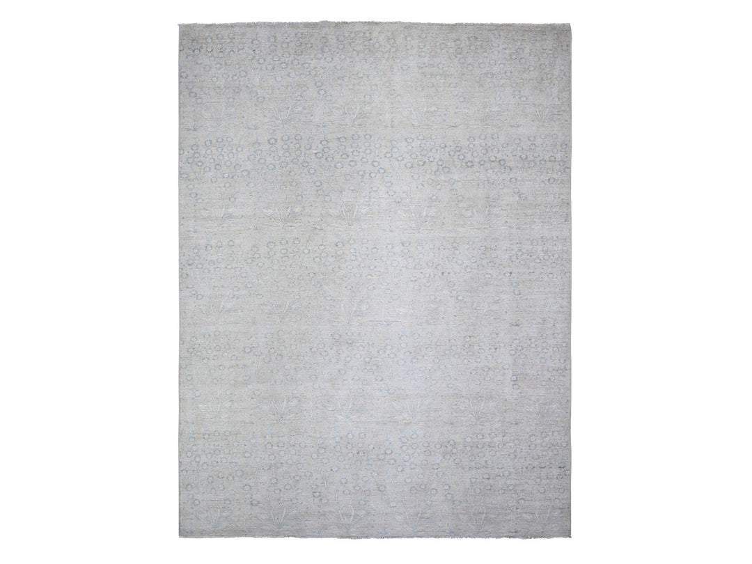 8'7" x 11'5" New Hand Knotted Grey Wool Rectangle Oriental Rug - MOA10274144