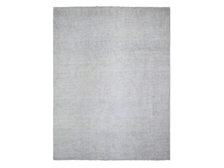 8'7" x 11'5" New Hand Knotted Grey Wool Rectangle Oriental Rug - MOA10274144