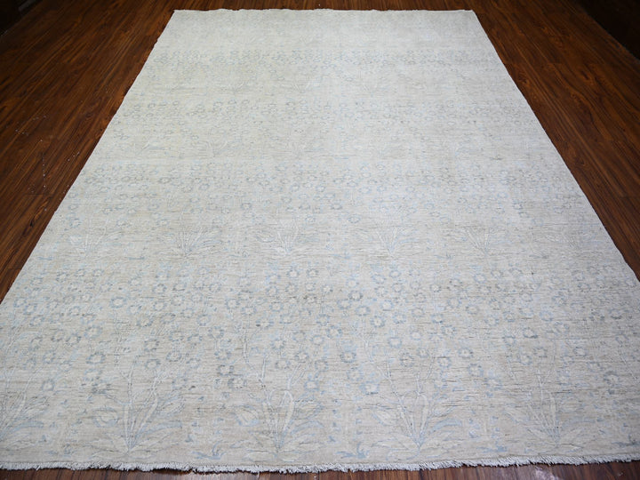 8'7" x 11'5" New Hand Knotted Grey Wool Rectangle Oriental Rug - MOA10274144