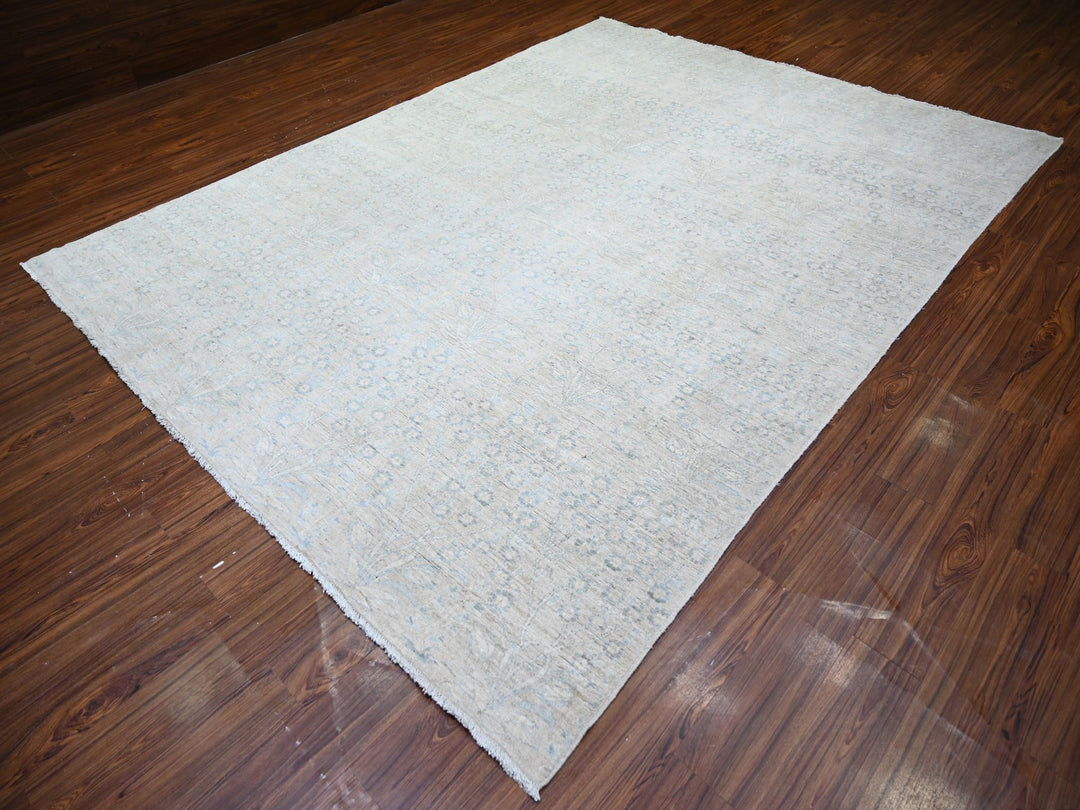 8'7" x 11'5" New Hand Knotted Grey Wool Rectangle Oriental Rug - MOA10274144