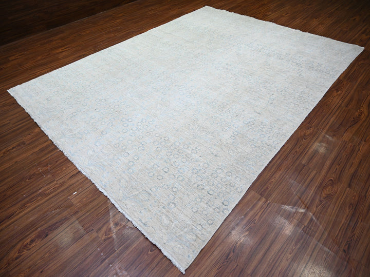 8'7" x 11'5" New Hand Knotted Grey Wool Rectangle Oriental Rug - MOA10274144