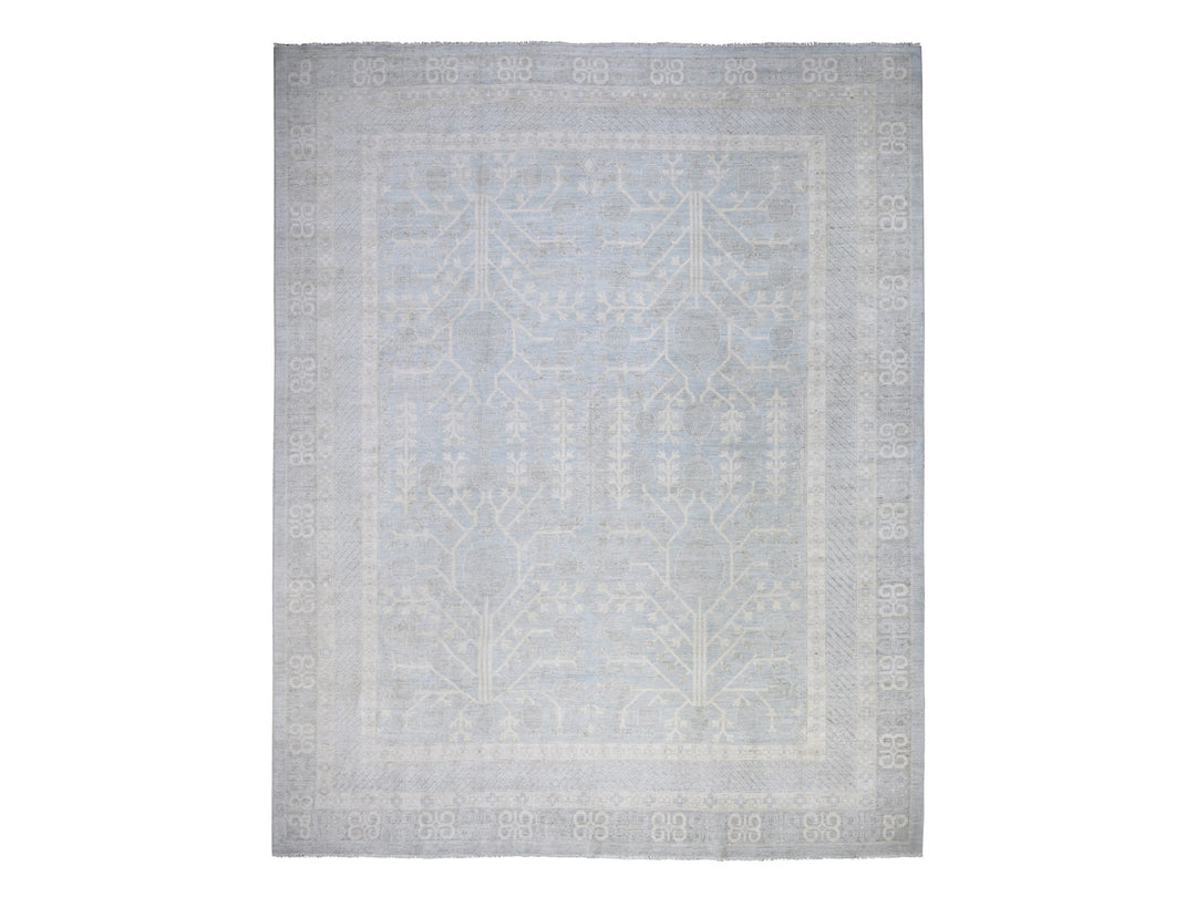 11'8" x 14'5" New Hand Knotted Blue Wool Rectangle Oriental Rug - MOA10274146