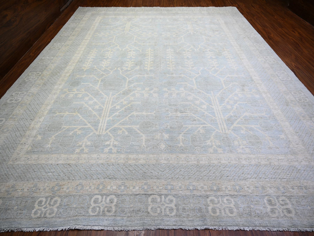 11'8" x 14'5" New Hand Knotted Blue Wool Rectangle Oriental Rug - MOA10274146