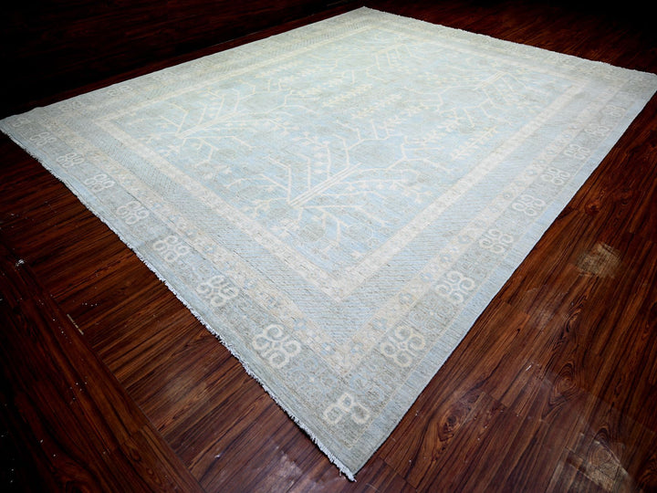 11'8" x 14'5" New Hand Knotted Blue Wool Rectangle Oriental Rug - MOA10274146