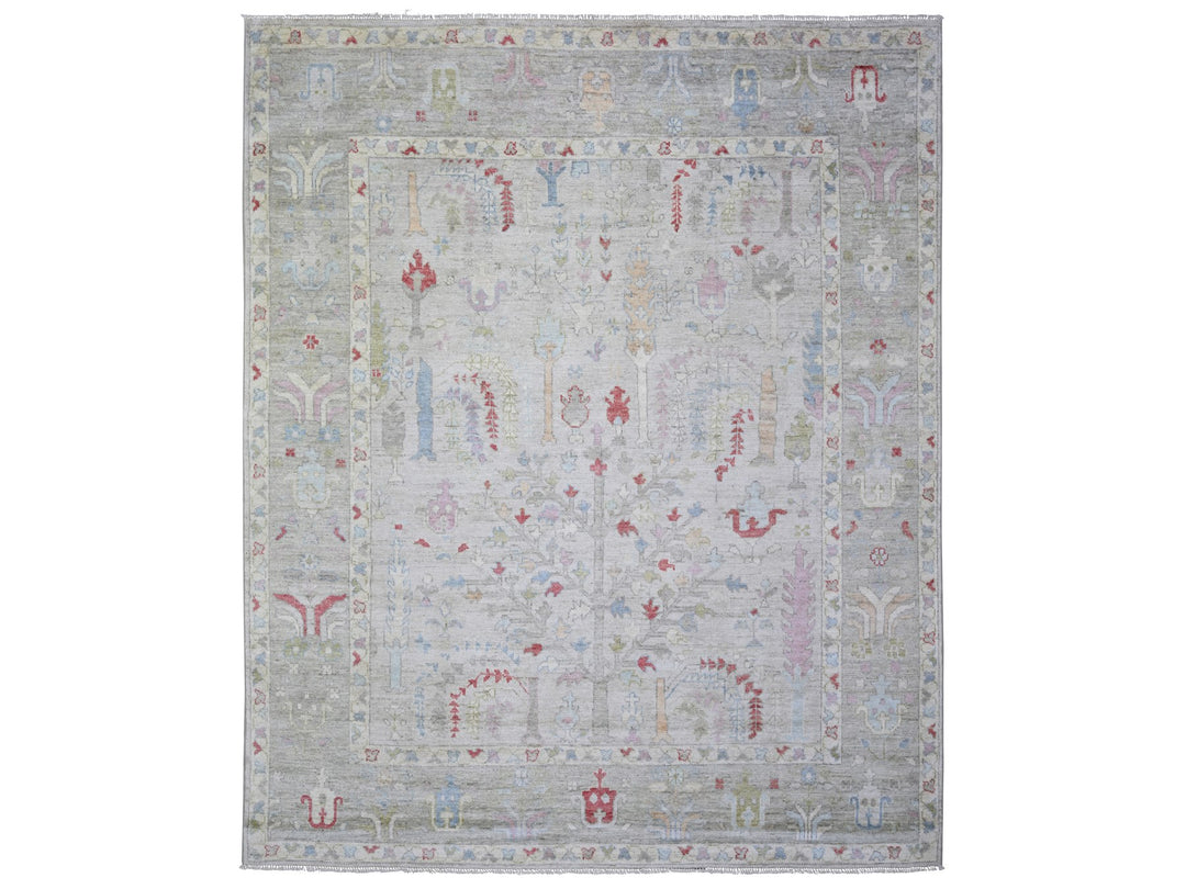 8'2" x 9'8" New Hand Knotted Grey Wool Rectangle Oriental Rug - MOA10274158