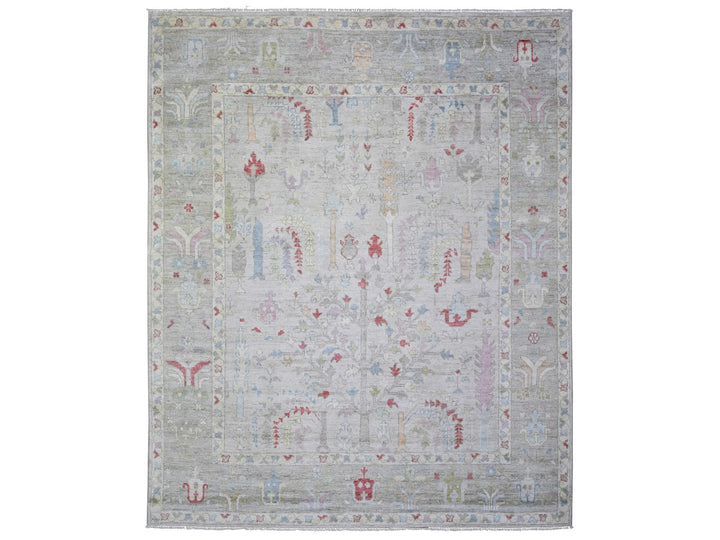 8'2" x 9'8" New Hand Knotted Grey Wool Rectangle Oriental Rug - MOA10274158