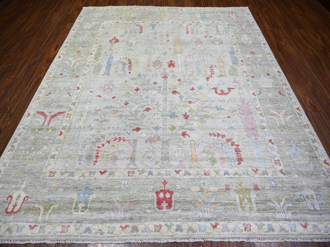 8'2" x 9'8" New Hand Knotted Grey Wool Rectangle Oriental Rug - MOA10274158