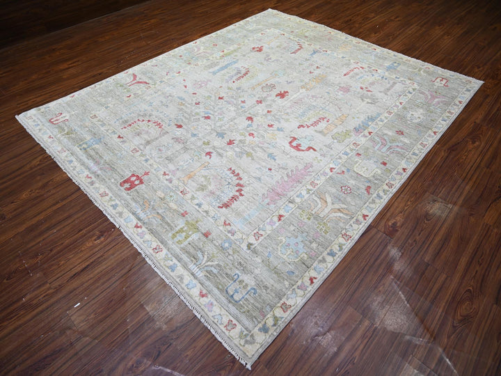8'2" x 9'8" New Hand Knotted Grey Wool Rectangle Oriental Rug - MOA10274158