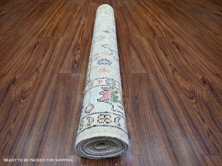 4'1" x 10'0" New Hand Knotted Blue Wool Runner Oriental Rug - MOA10274164