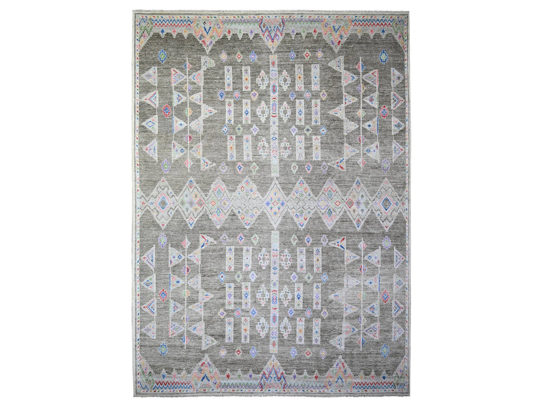 9'9" x 13'6" New Hand Knotted Grey Wool Rectangle Oriental Rug - MOA10274180