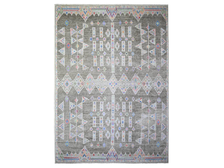 9'9" x 13'6" New Hand Knotted Grey Wool Rectangle Oriental Rug - MOA10274180