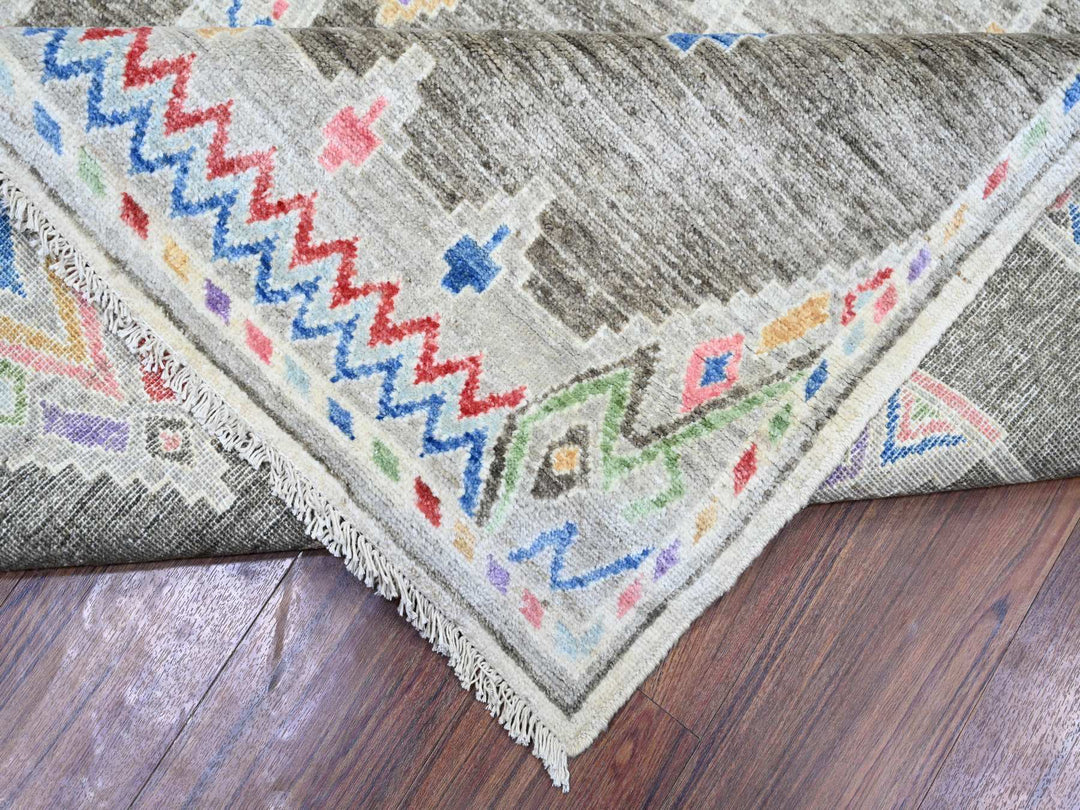 9'9" x 13'6" New Hand Knotted Grey Wool Rectangle Oriental Rug - MOA10274180