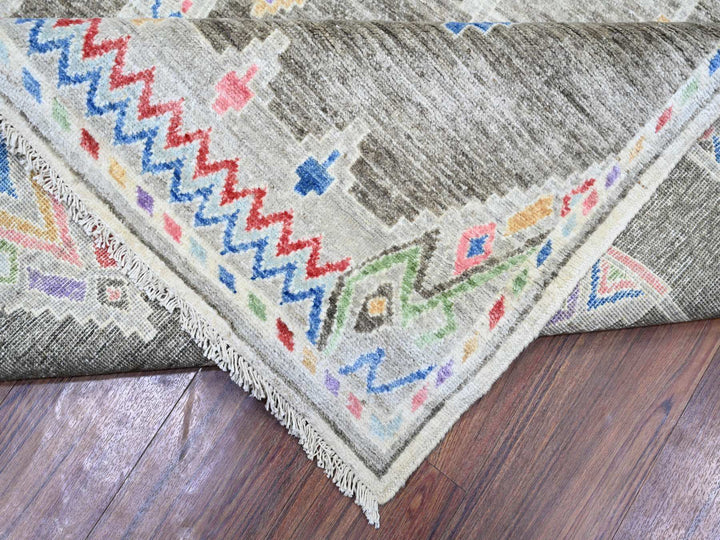 9'9" x 13'6" New Hand Knotted Grey Wool Rectangle Oriental Rug - MOA10274180