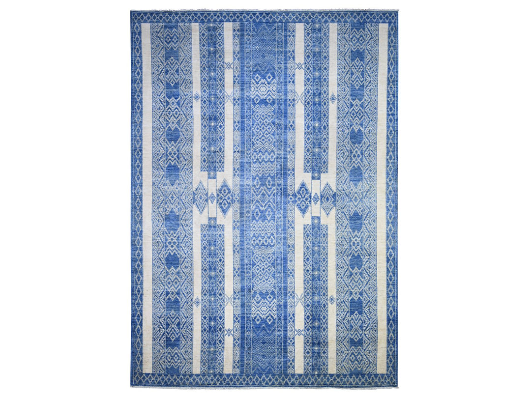 9'8" x 13'5" New Hand Knotted Blue Wool Rectangle Oriental Rug - MOA10274181