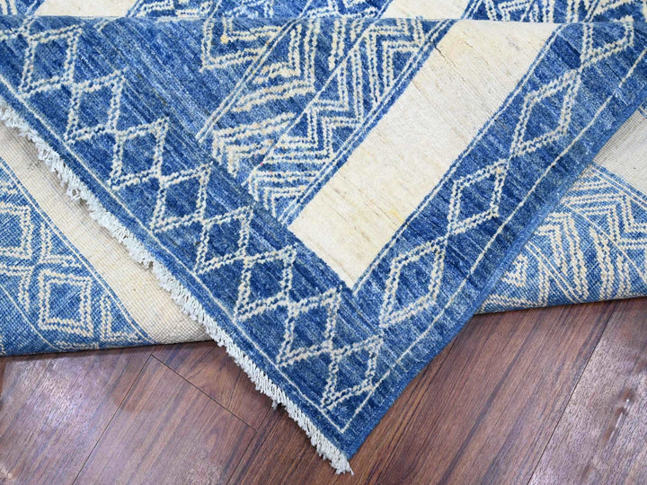 9'8" x 13'5" New Hand Knotted Blue Wool Rectangle Oriental Rug - MOA10274181