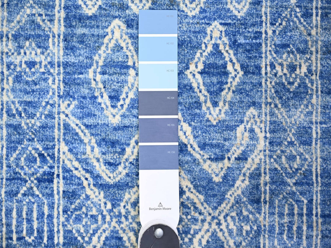 9'8" x 13'5" New Hand Knotted Blue Wool Rectangle Oriental Rug - MOA10274181