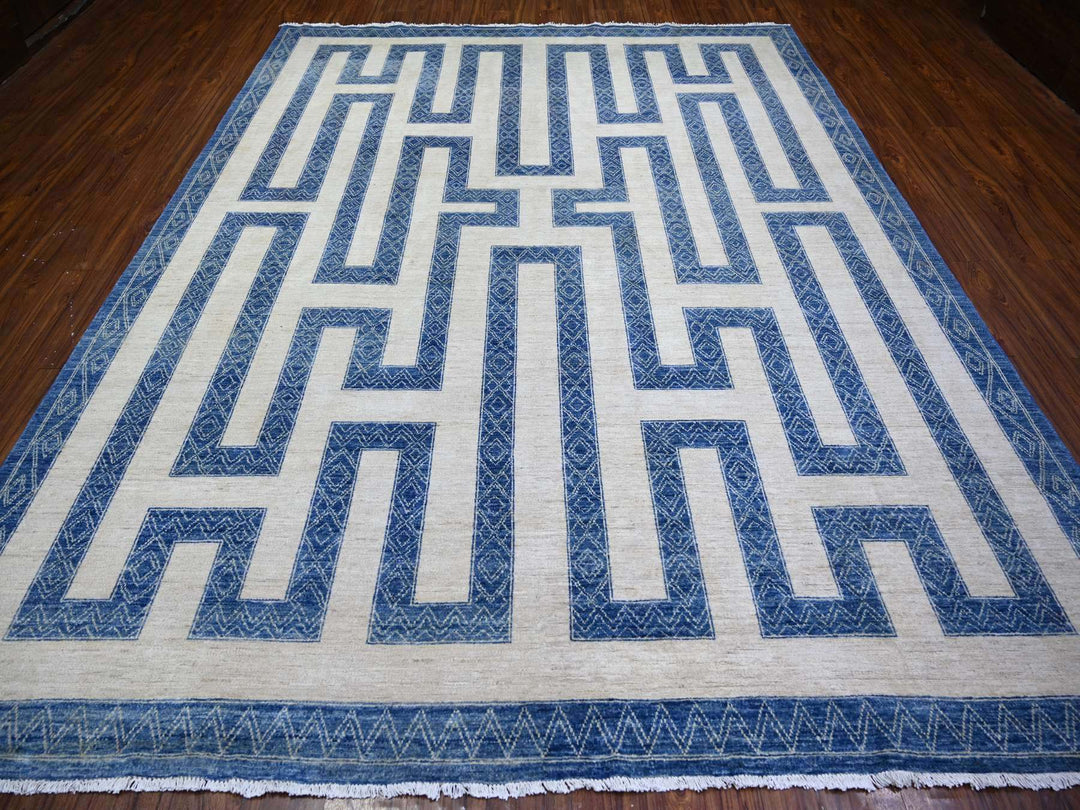 9'1" x 11'8" New Hand Knotted Blue Wool Rectangle Oriental Rug - MOA10274185