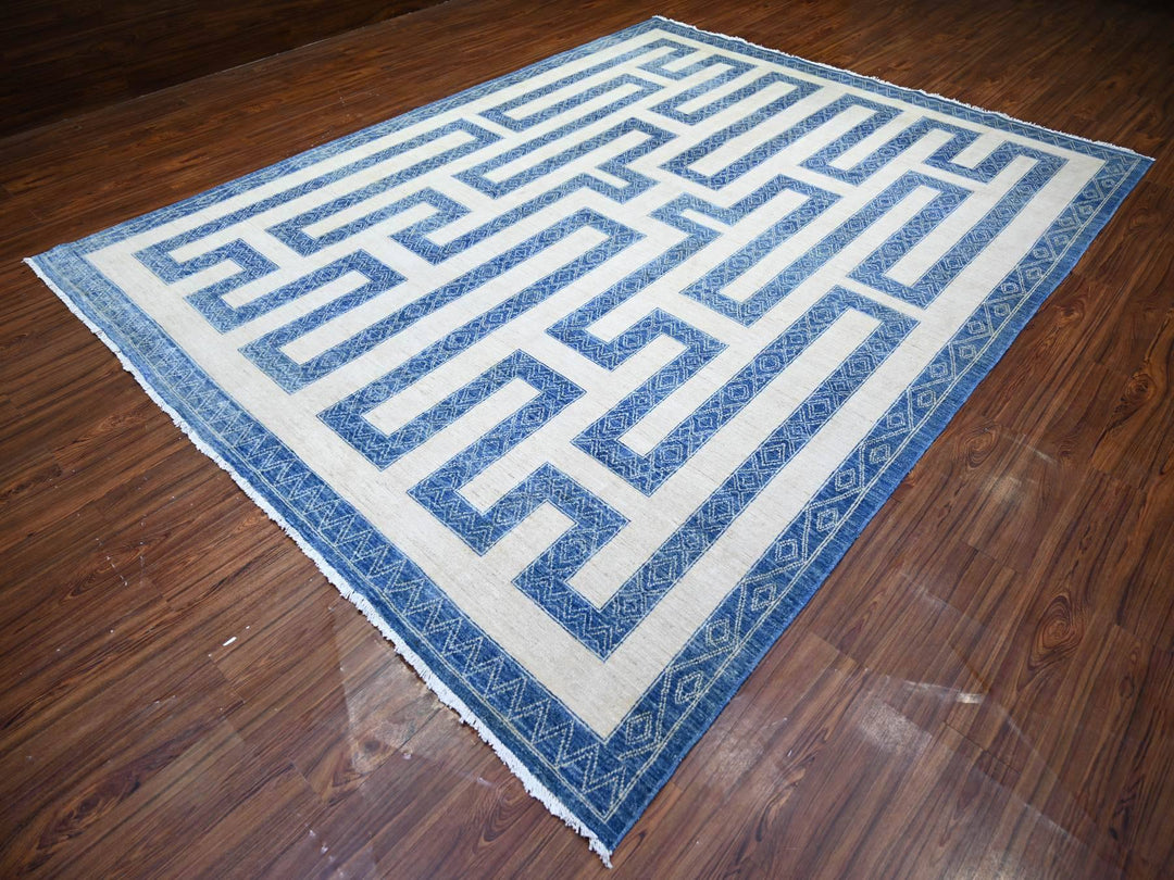9'1" x 11'8" New Hand Knotted Blue Wool Rectangle Oriental Rug - MOA10274185