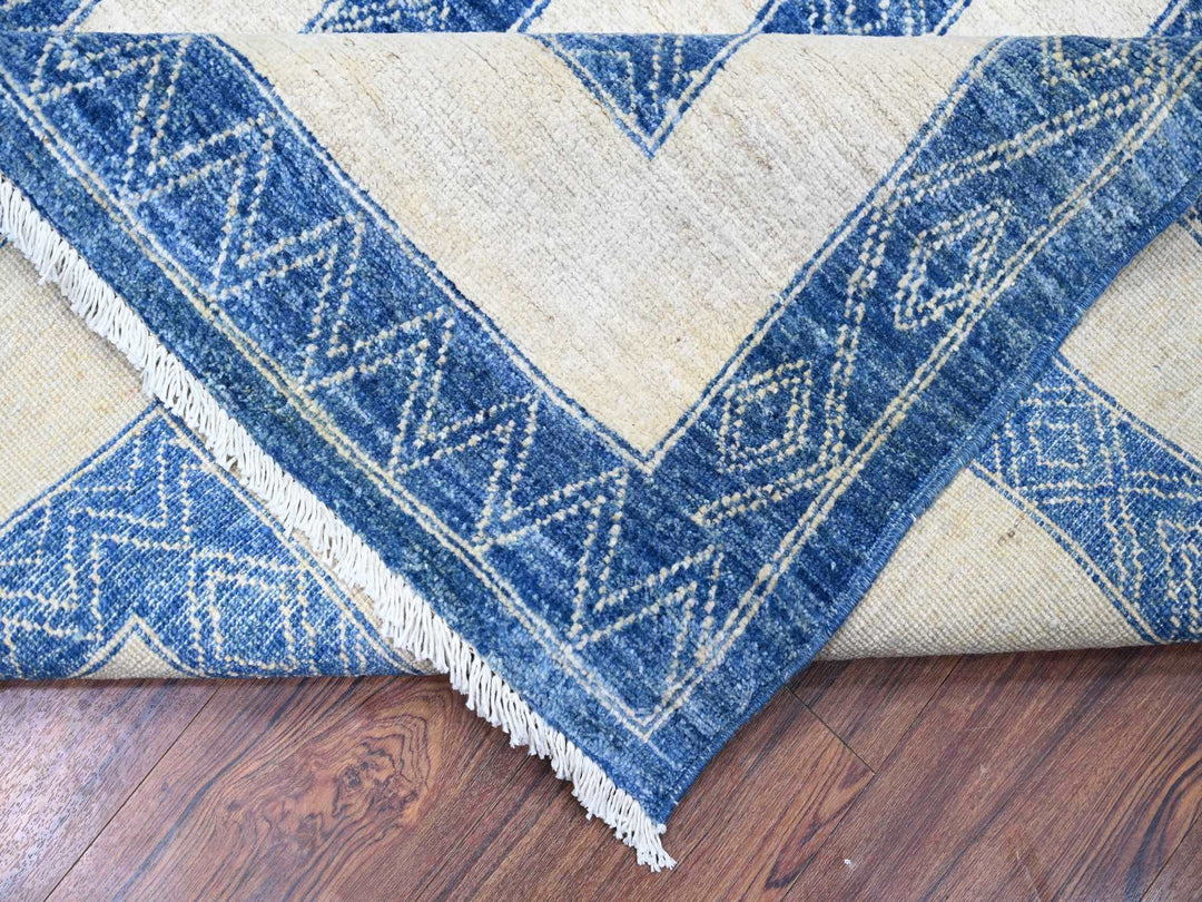 9'1" x 11'8" New Hand Knotted Blue Wool Rectangle Oriental Rug - MOA10274185