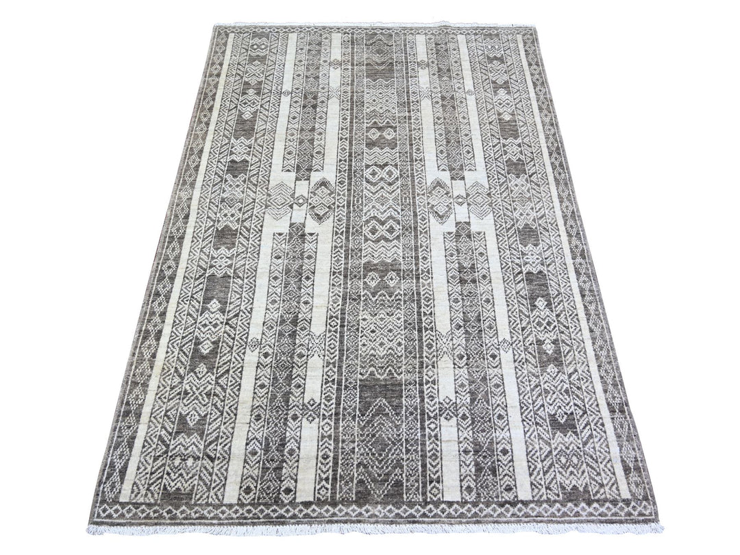4'0" x 5'9" New Hand Knotted Brown Wool Rectangle Oriental Rug - MOA10274187