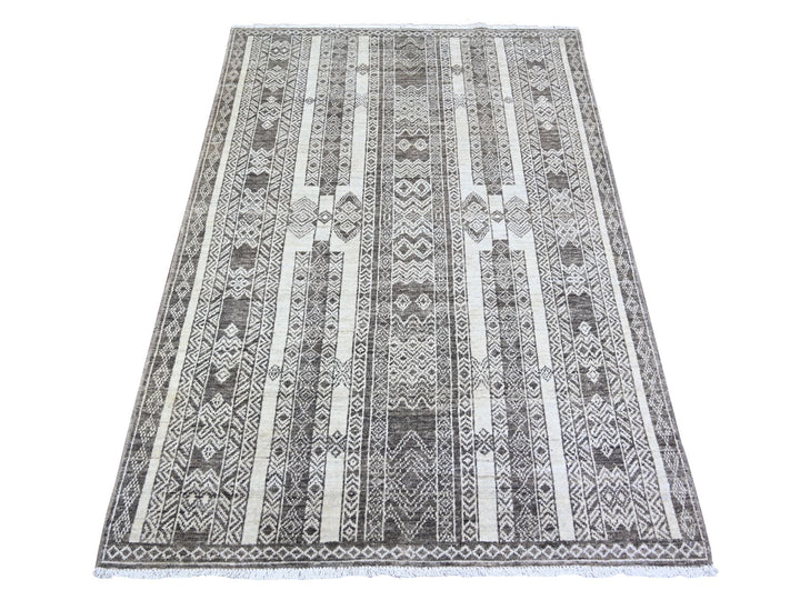 4'0" x 5'9" New Hand Knotted Brown Wool Rectangle Oriental Rug - MOA10274187