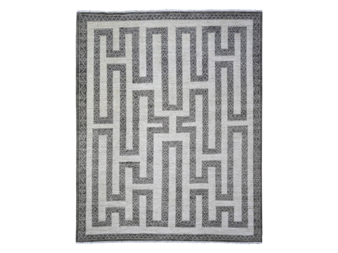 8'1" x 9'9" New Hand Knotted Brown Wool Rectangle Oriental Rug - MOA10274188