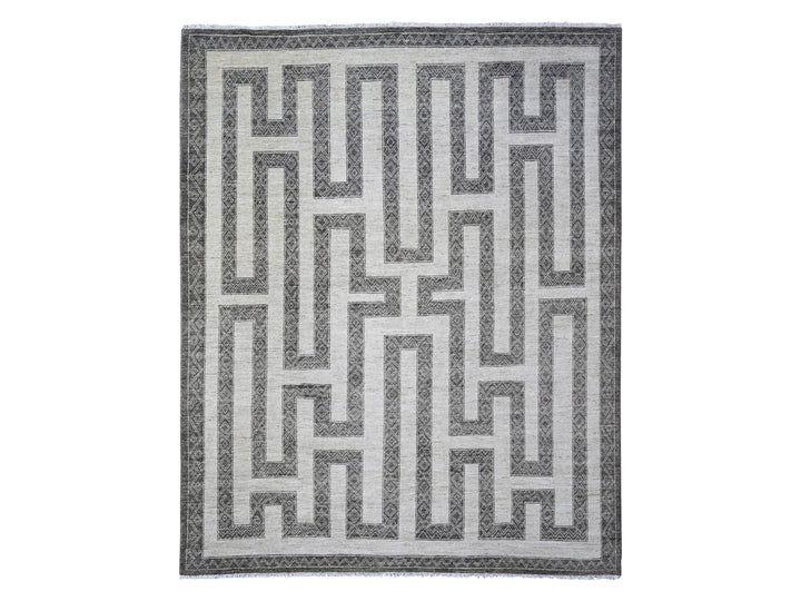 8'1" x 9'9" New Hand Knotted Brown Wool Rectangle Oriental Rug - MOA10274188