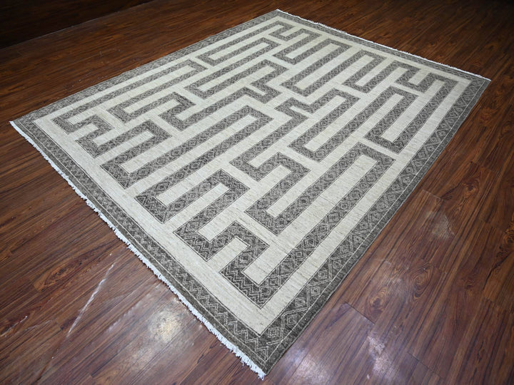 8'1" x 9'9" New Hand Knotted Brown Wool Rectangle Oriental Rug - MOA10274188