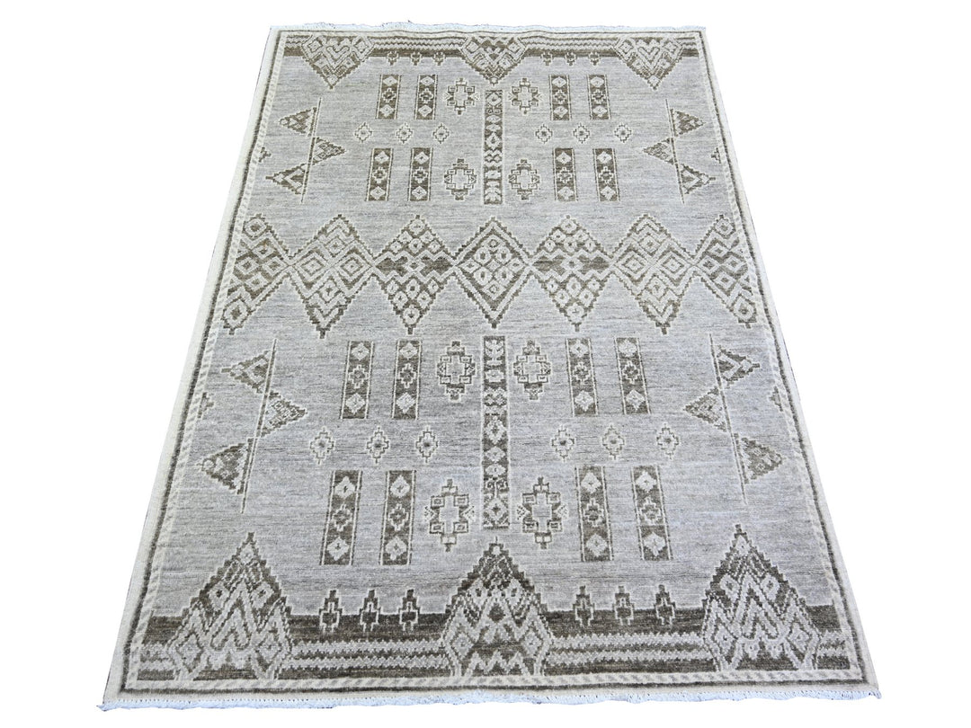 4'0" x 5'8" New Hand Knotted Grey Wool Rectangle Oriental Rug - MOA10274190