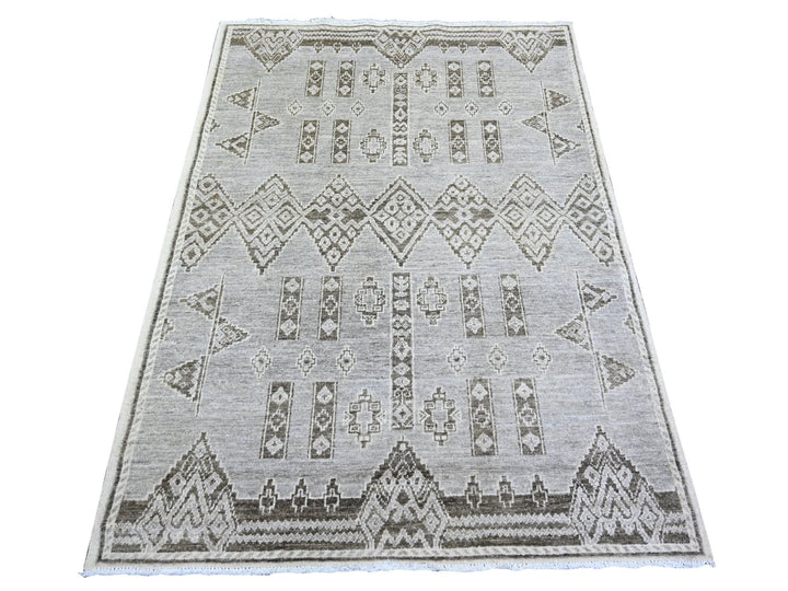 4'0" x 5'8" New Hand Knotted Grey Wool Rectangle Oriental Rug - MOA10274190