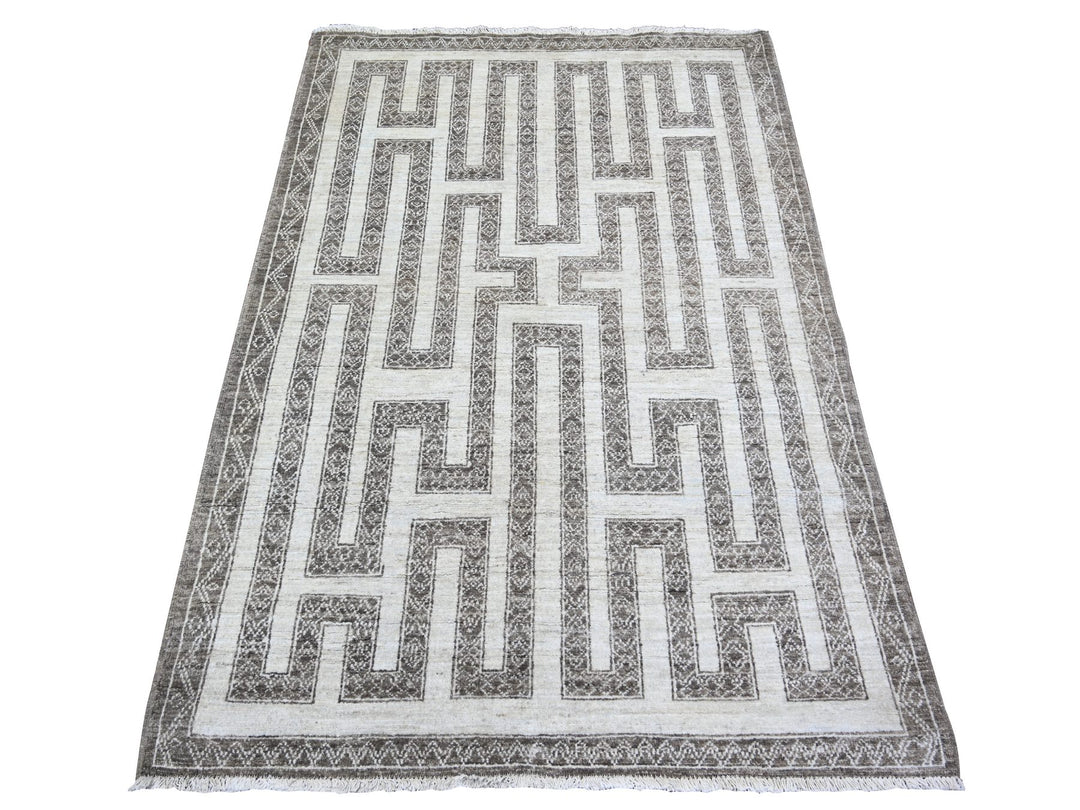 4'0" x 5'8" New Hand Knotted Brown Wool Rectangle Oriental Rug - MOA10274191