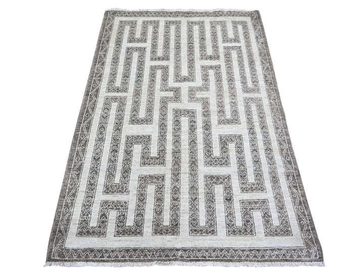 4'0" x 5'8" New Hand Knotted Brown Wool Rectangle Oriental Rug - MOA10274191
