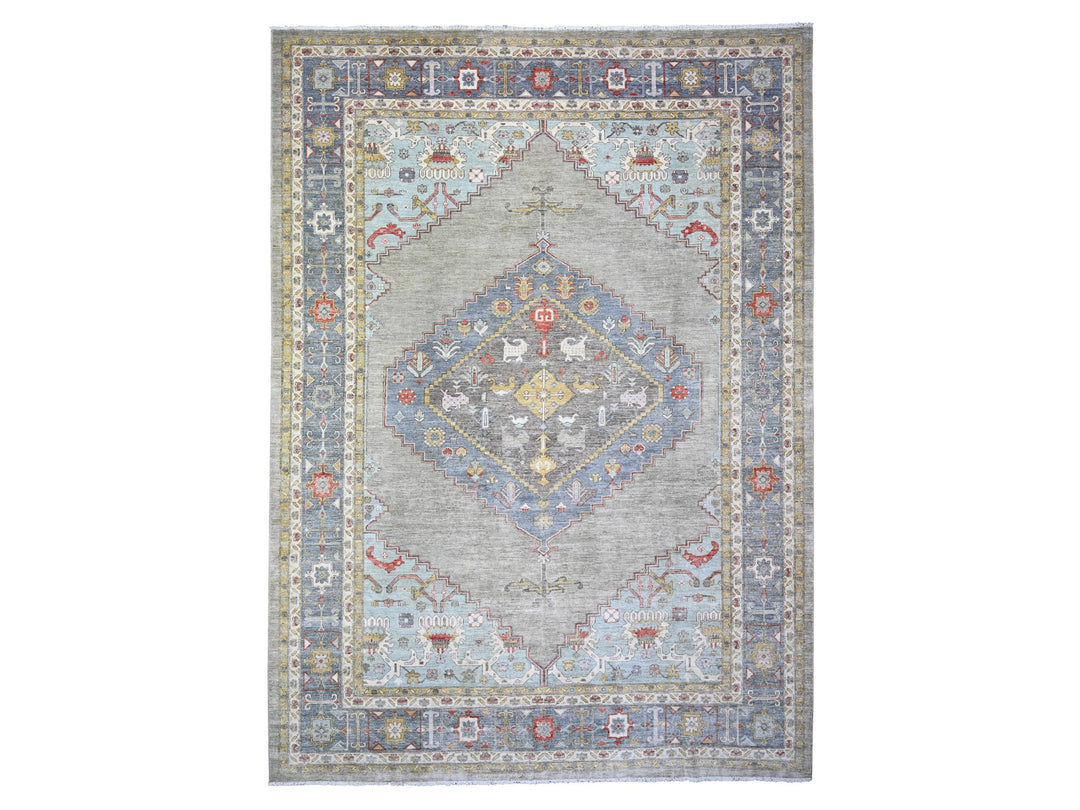 10'1" x 14'0" New Hand Knotted Blue Wool Rectangle Oriental Rug - MOA10274197