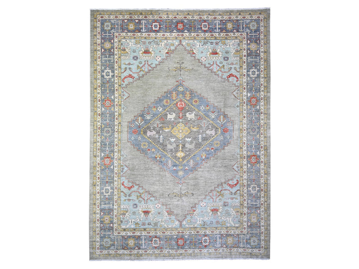 10'1" x 14'0" New Hand Knotted Blue Wool Rectangle Oriental Rug - MOA10274197