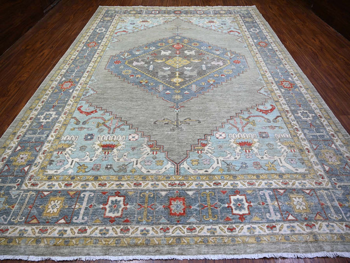 10'1" x 14'0" New Hand Knotted Blue Wool Rectangle Oriental Rug - MOA10274197