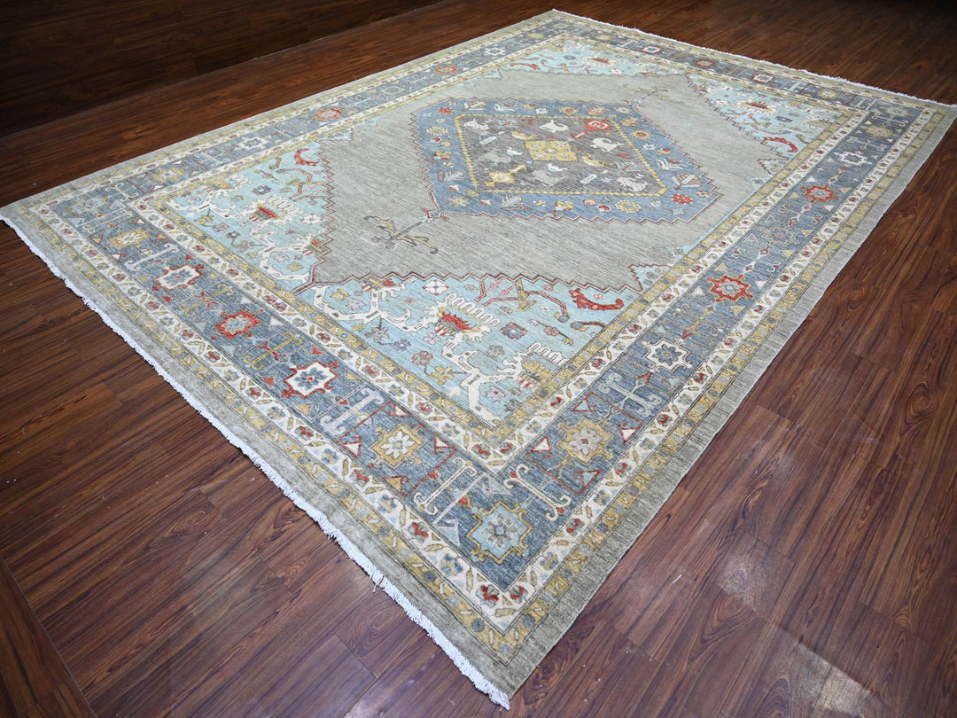 10'1" x 14'0" New Hand Knotted Blue Wool Rectangle Oriental Rug - MOA10274197