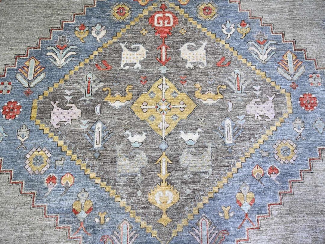 10'1" x 14'0" New Hand Knotted Blue Wool Rectangle Oriental Rug - MOA10274197