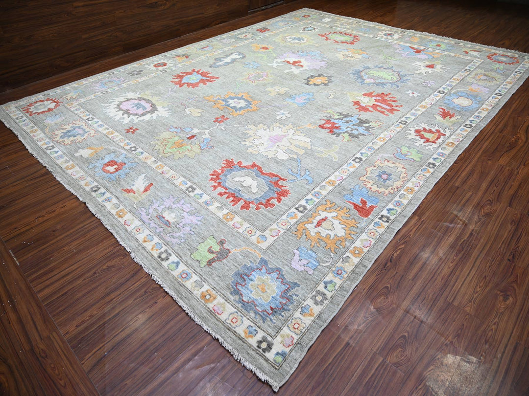 12'0" x 15'8" New Hand Knotted Grey Wool Rectangle Oriental Rug - MOA10274199