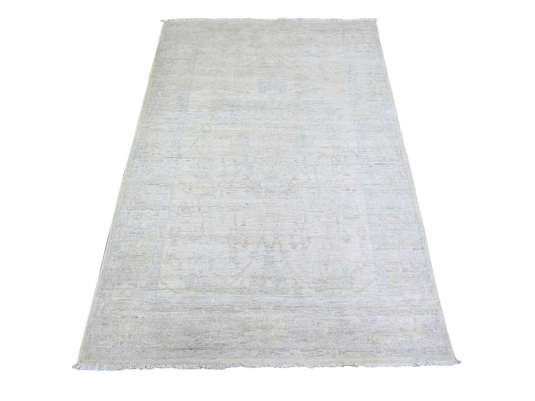 4'0" x 5'9" New Hand Knotted Ivory Wool Rectangle Oriental Rug - MOA10274205