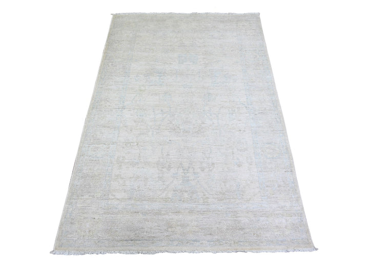 4'0" x 5'9" New Hand Knotted Ivory Wool Rectangle Oriental Rug - MOA10274205