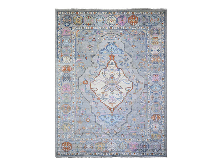 9'0" x 11'6" New Hand Knotted Grey Wool Rectangle Oriental Rug - MOA10274229